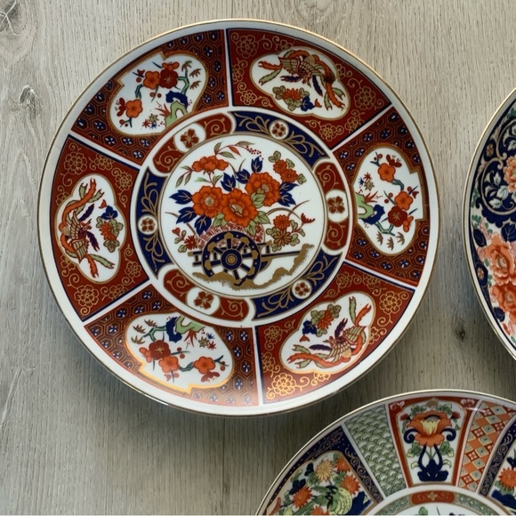 Elegant Orange‎ and Blue Chinese  Dinnerware Set of 3 chinoiserie plates home - Picture 3 of 11